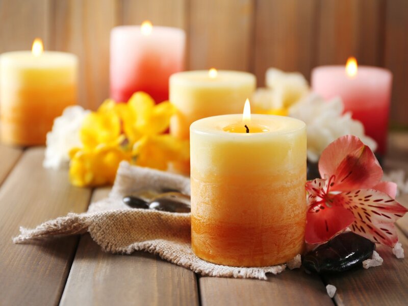 Candles with Flowers and Stones — Yellow