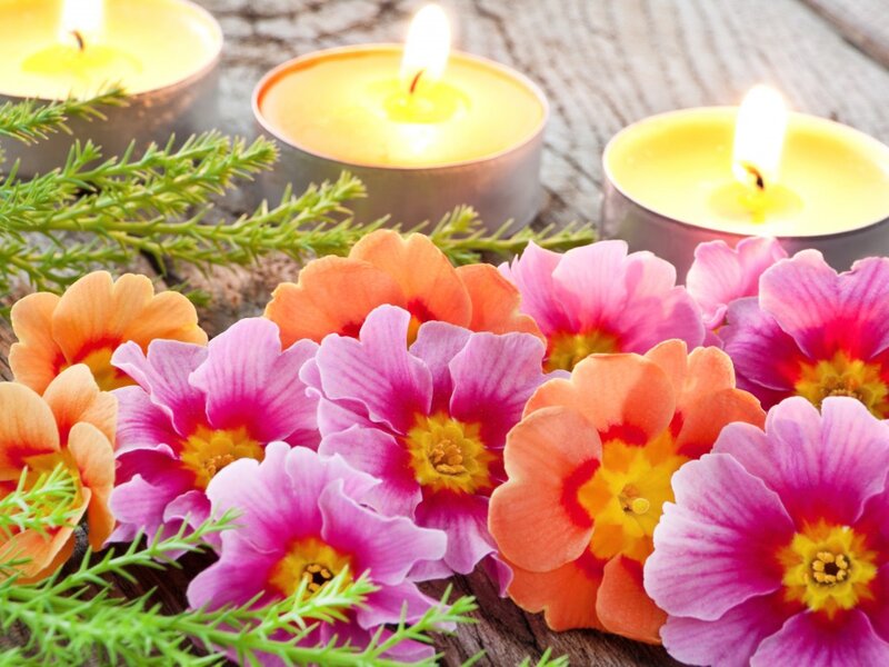 Candles with Flowers — Pink, Calm, Photograph