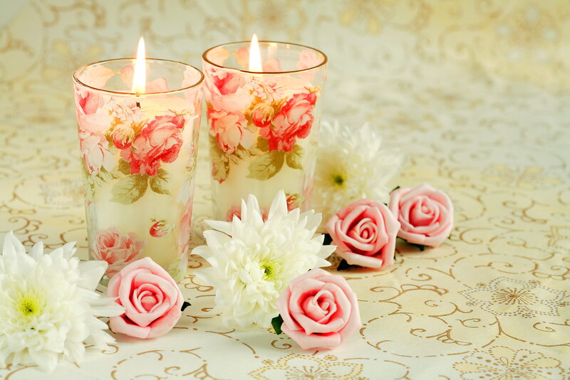 Candles with Flowers — Pink
