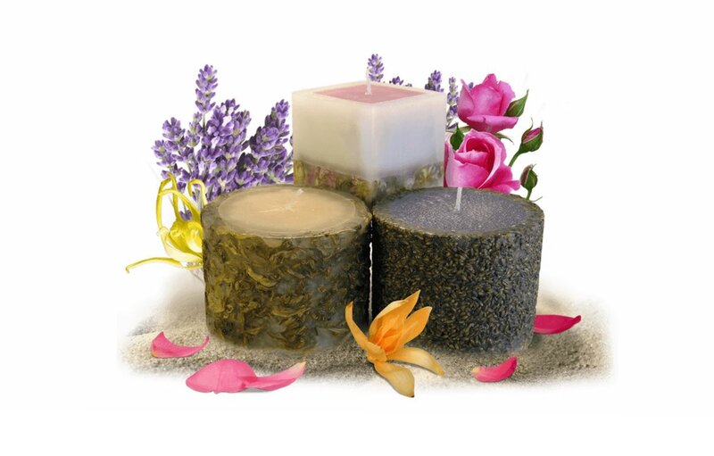 Candles with Flowers — Purple, Serene, Photograph