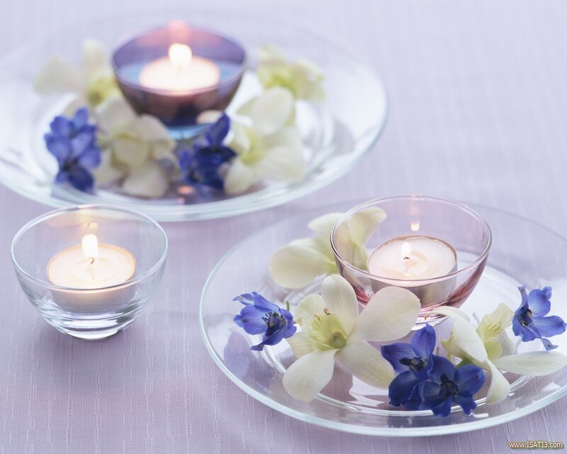 Candles with Flowers — Purple, Serene