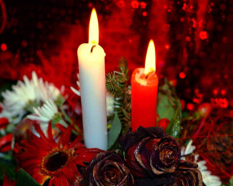 Candles with Flowers — Red, Festive