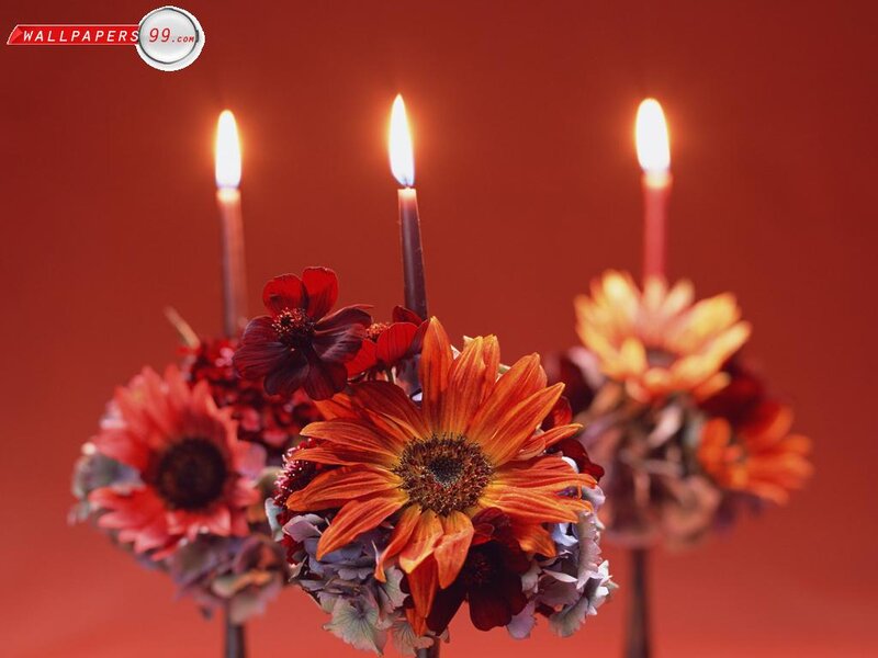 Candles with Flowers — Red, Warm, Photograph