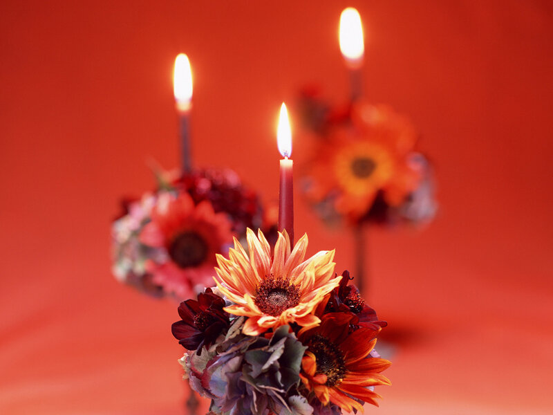 Candles with Flowers — Red, Warm