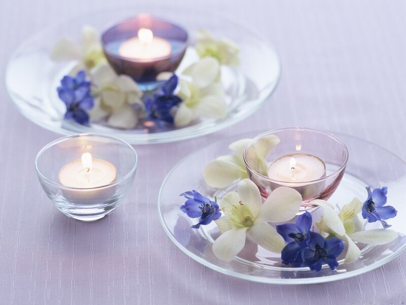 Candles with Flowers — White, Serene