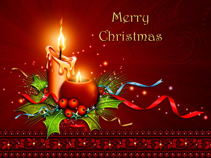 Candles with Holly — Red, Festive