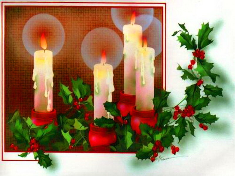 Candles with Holly — Red, Festive, Winter