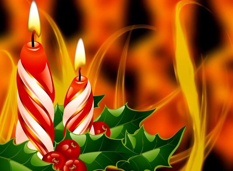 Candles with Holly — Red