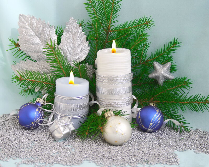 Candles with Ornaments — Silver