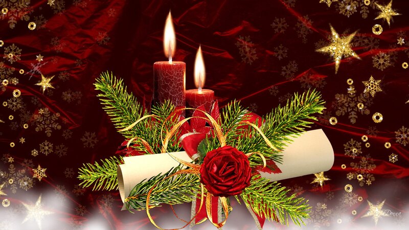 Candles with Pine Branches — Red