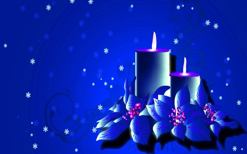Candles with Poinsettias — Blue, Festive
