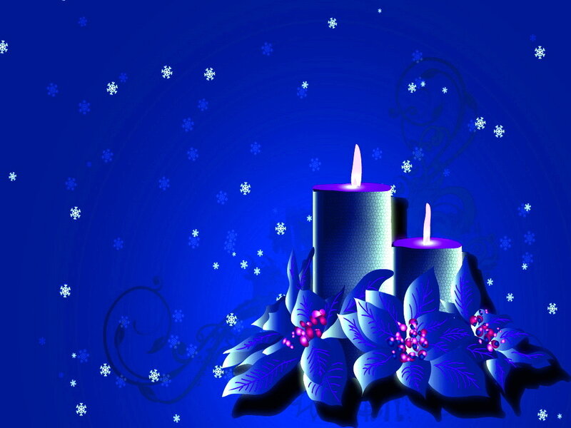 Candles with Poinsettias — Blue