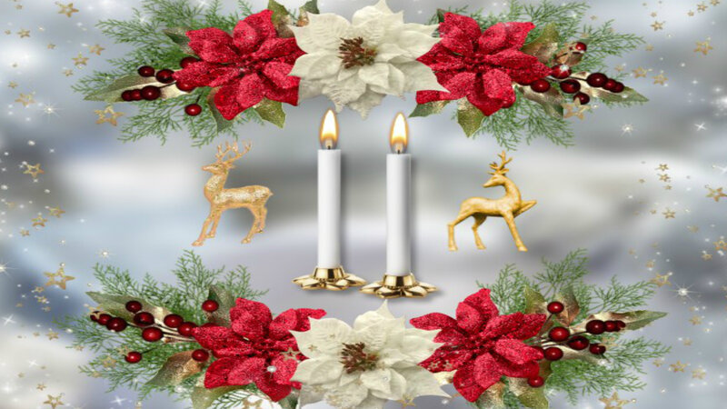 Candles with Poinsettias — Red, Festive