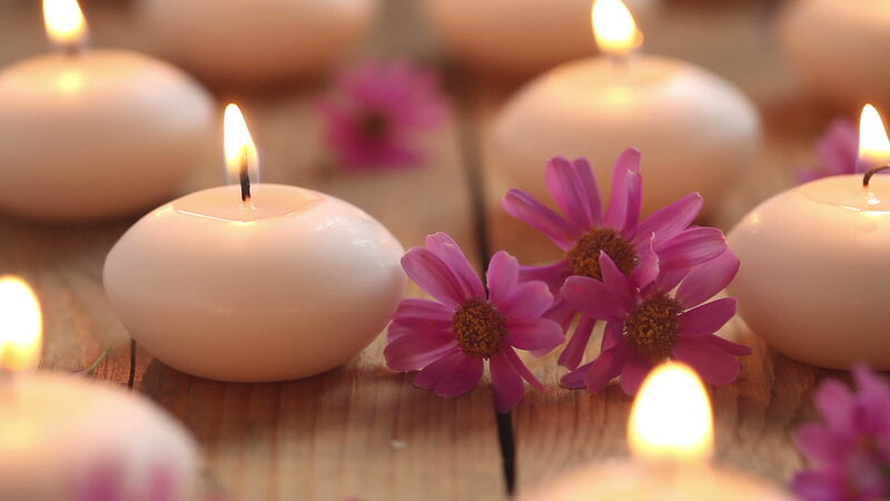 Candles with Purple Flowers — Pink