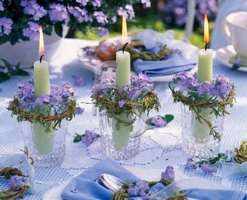 Candles with Purple Flowers