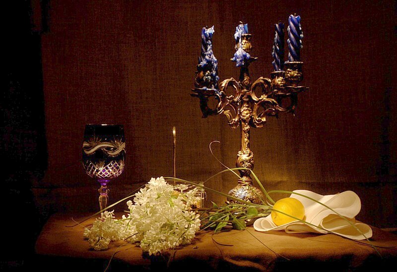 Candlestick with Flowers — Brown