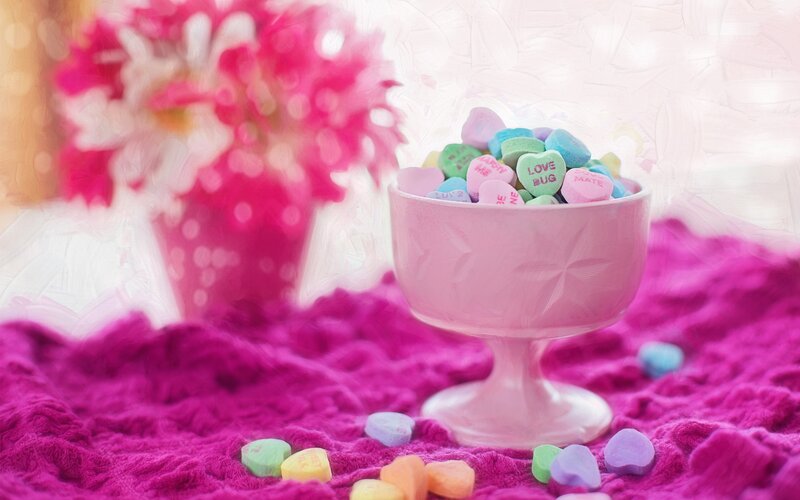 Candy Hearts in a Bowl