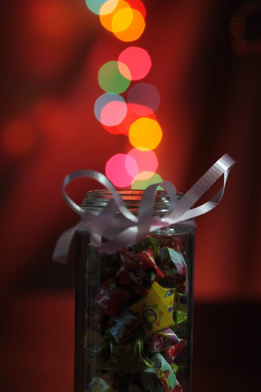 Candy jar with festive lights