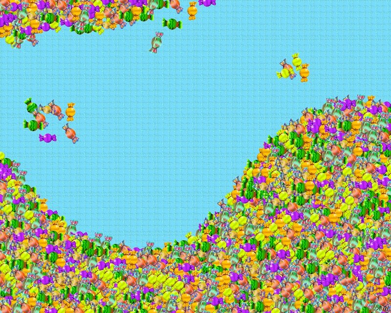 candy landscape with blue sky