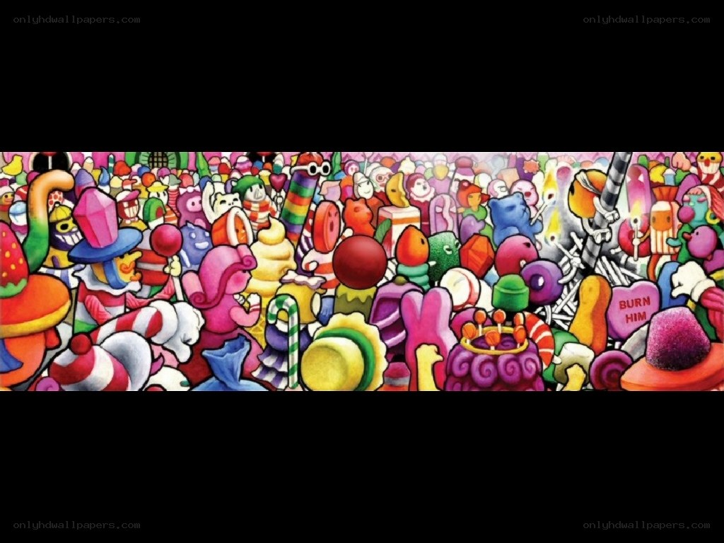 candy-themed crowd illustration