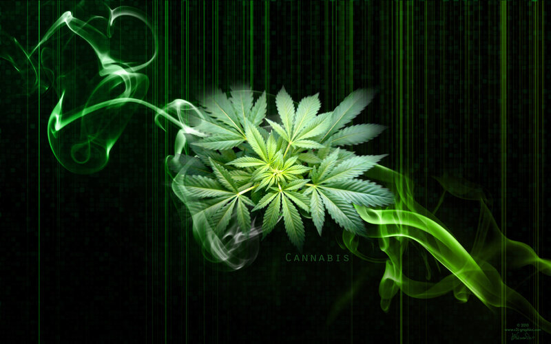 Cannabis leaf with green smoke