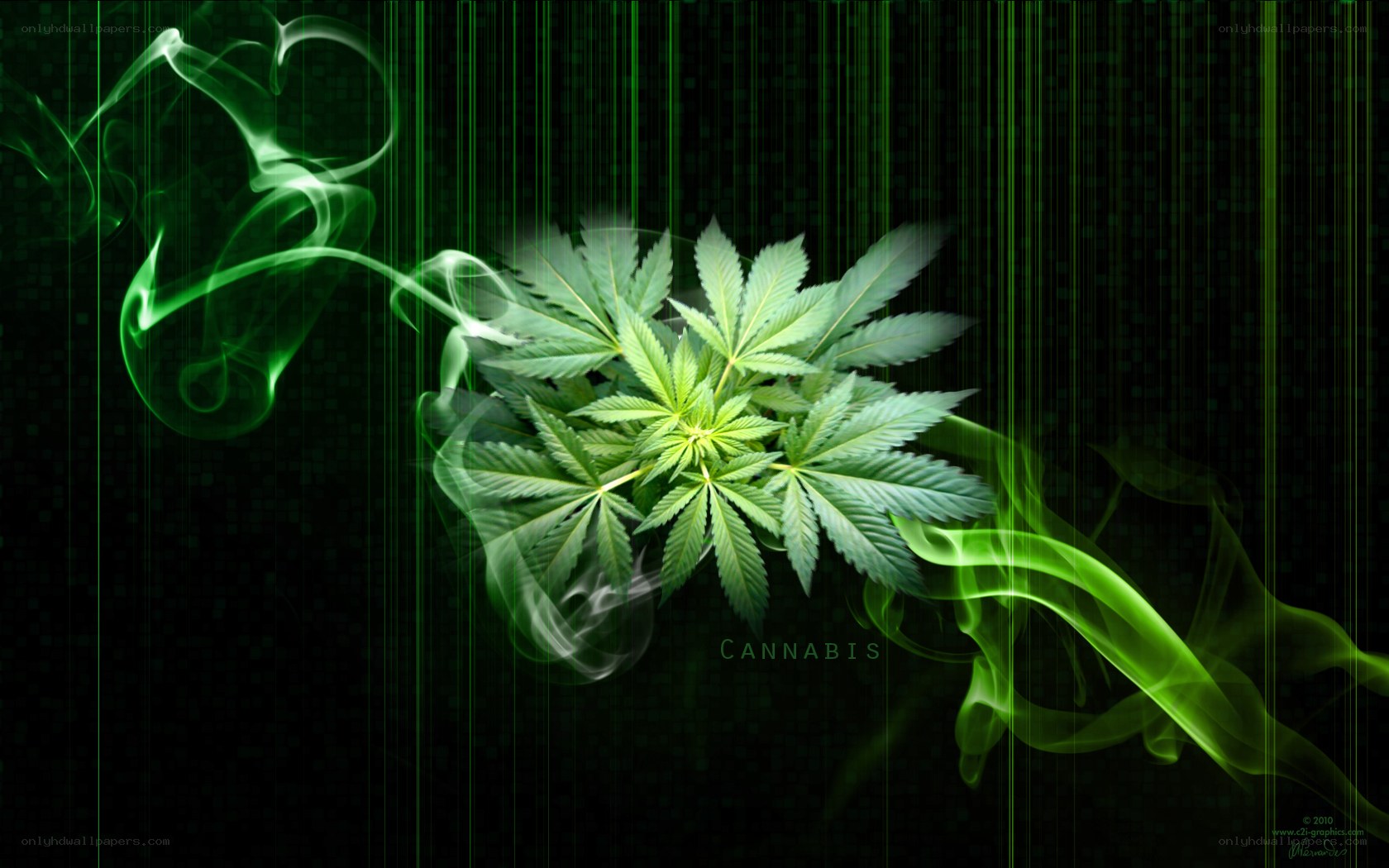 Cannabis leaf with green smoke