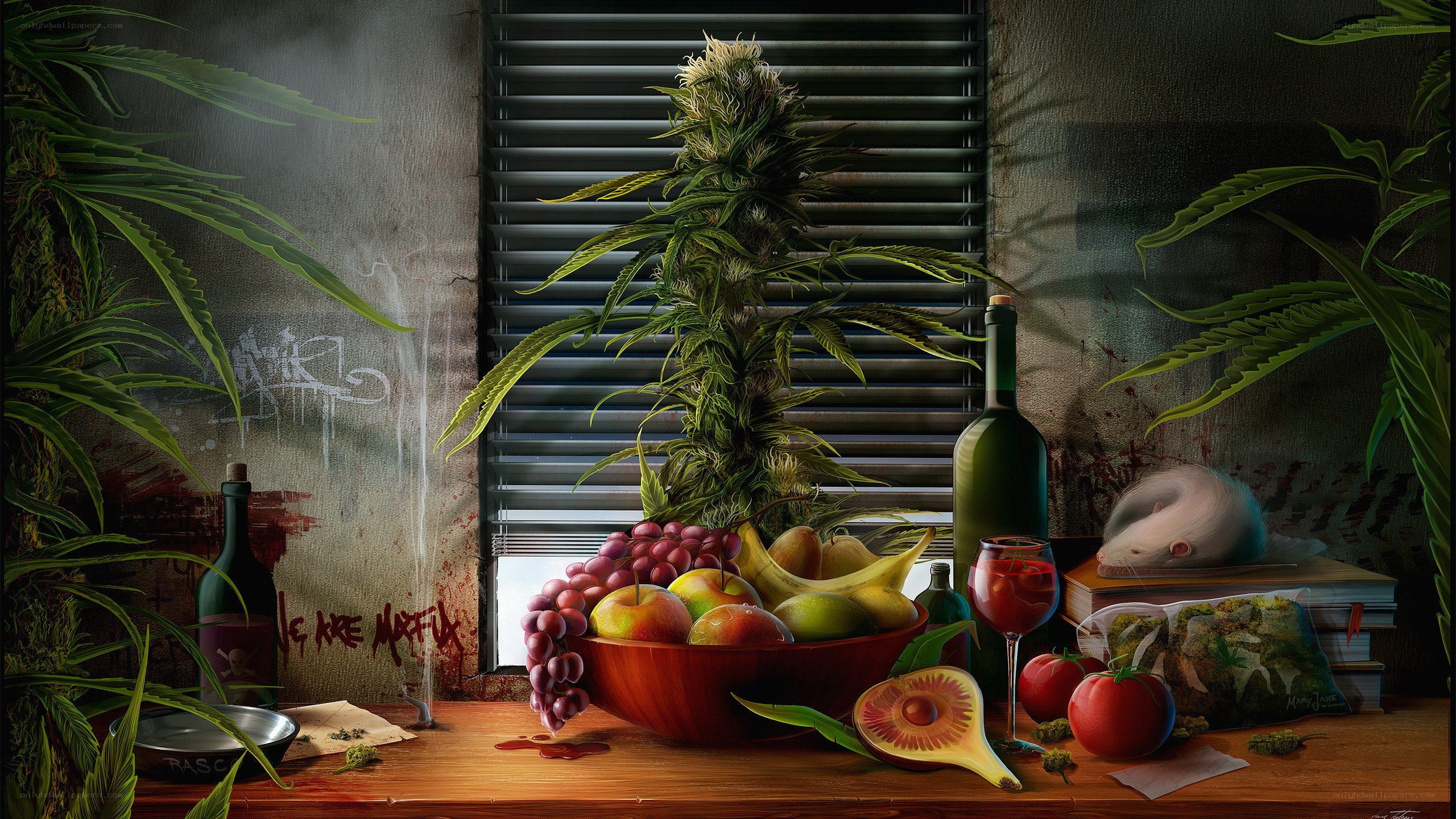 Cannabis still life with fruit