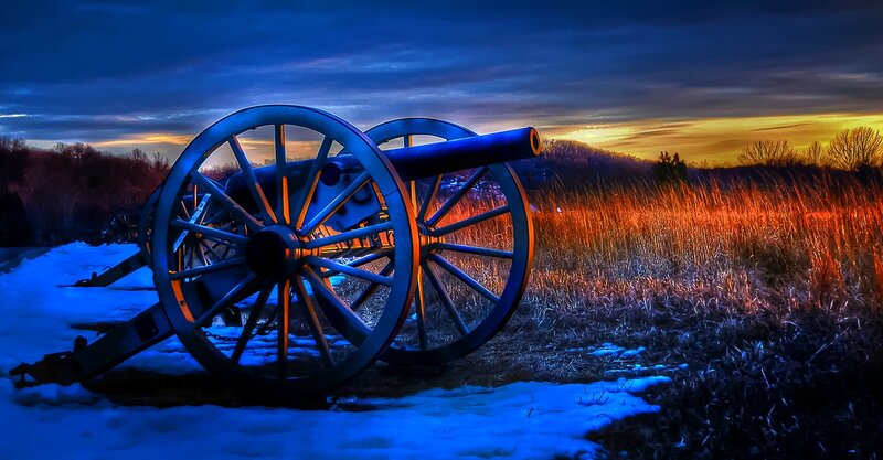 Cannon in Snowy Field — Blue