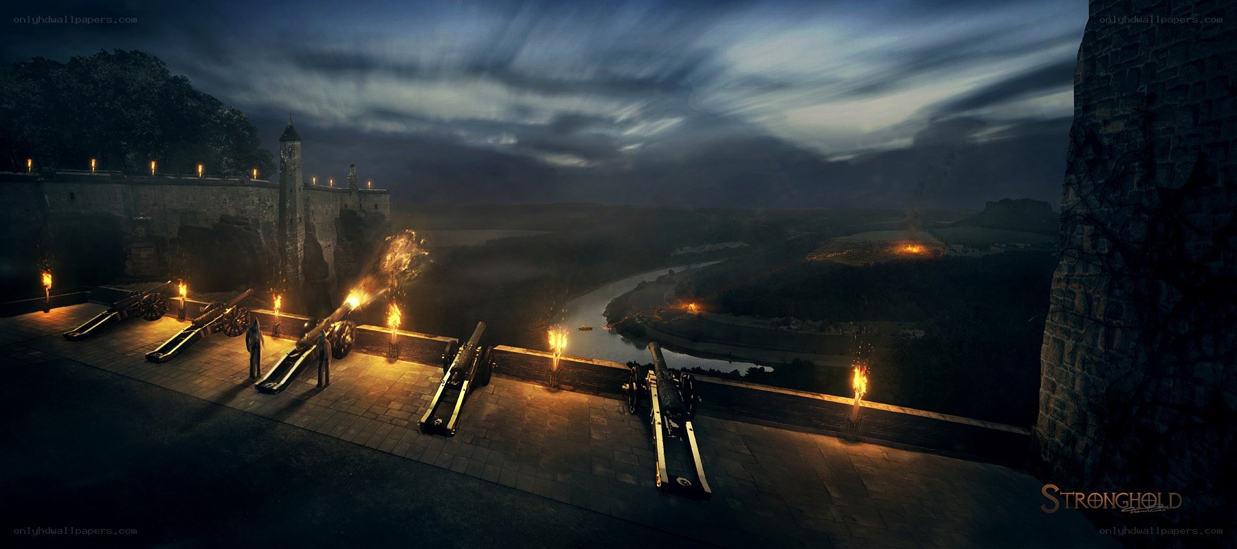 Cannons firing at night