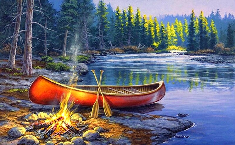 Canoe by Campfire — Red