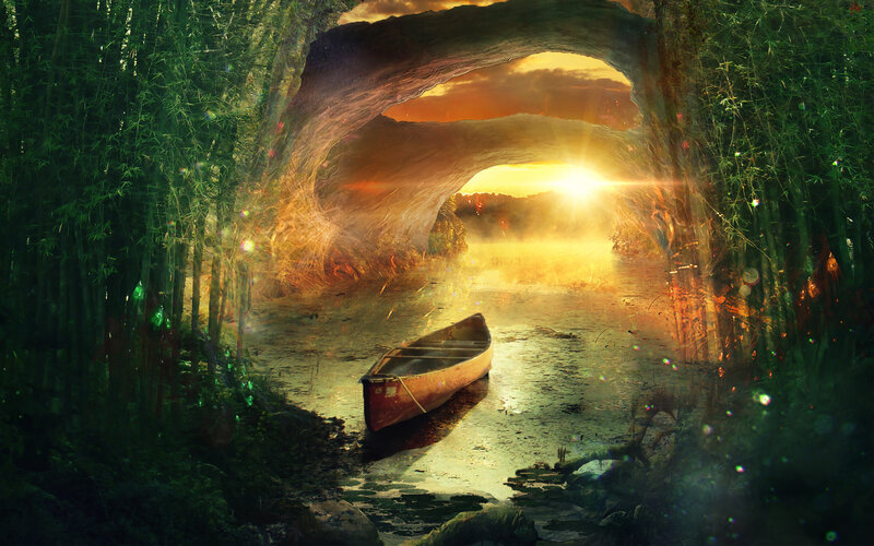 Canoe in Cave Tunnel