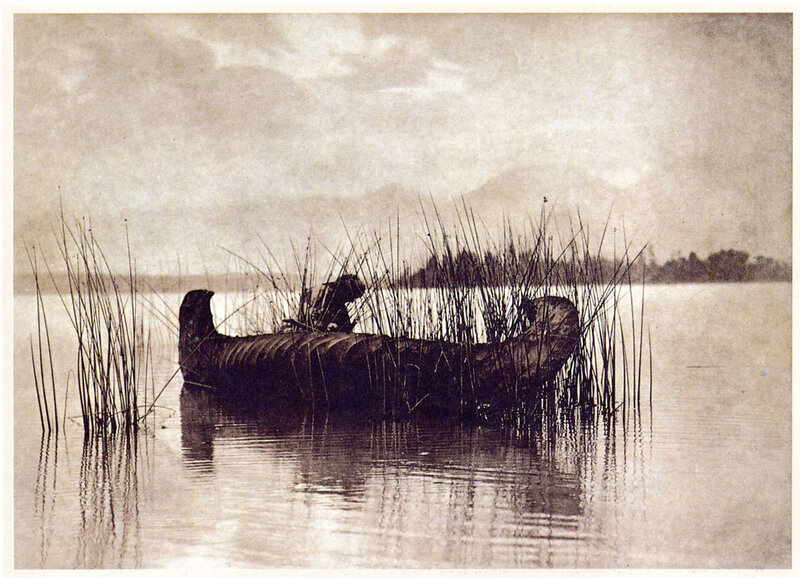 Canoe in reeds on a lake
