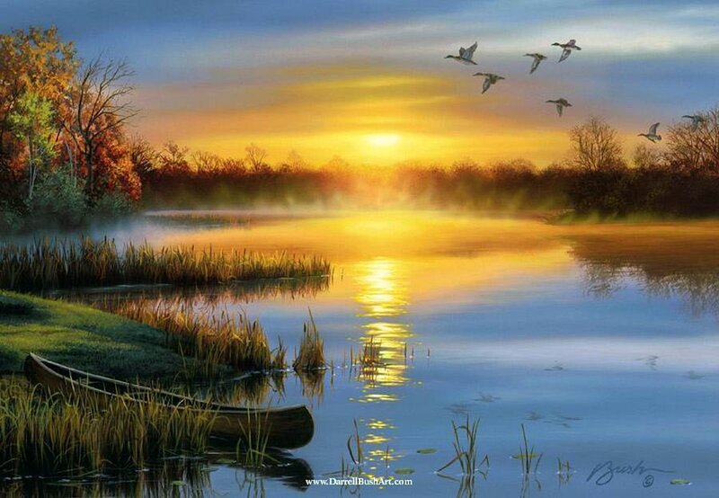 Canoe on a Lake — Blue, Serene