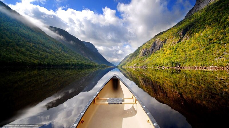 Canoe on a Lake — Green, Serene, Afternoon, Photograph