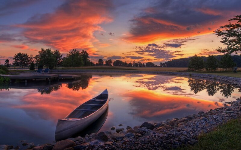 Canoe on a Lake — Orange