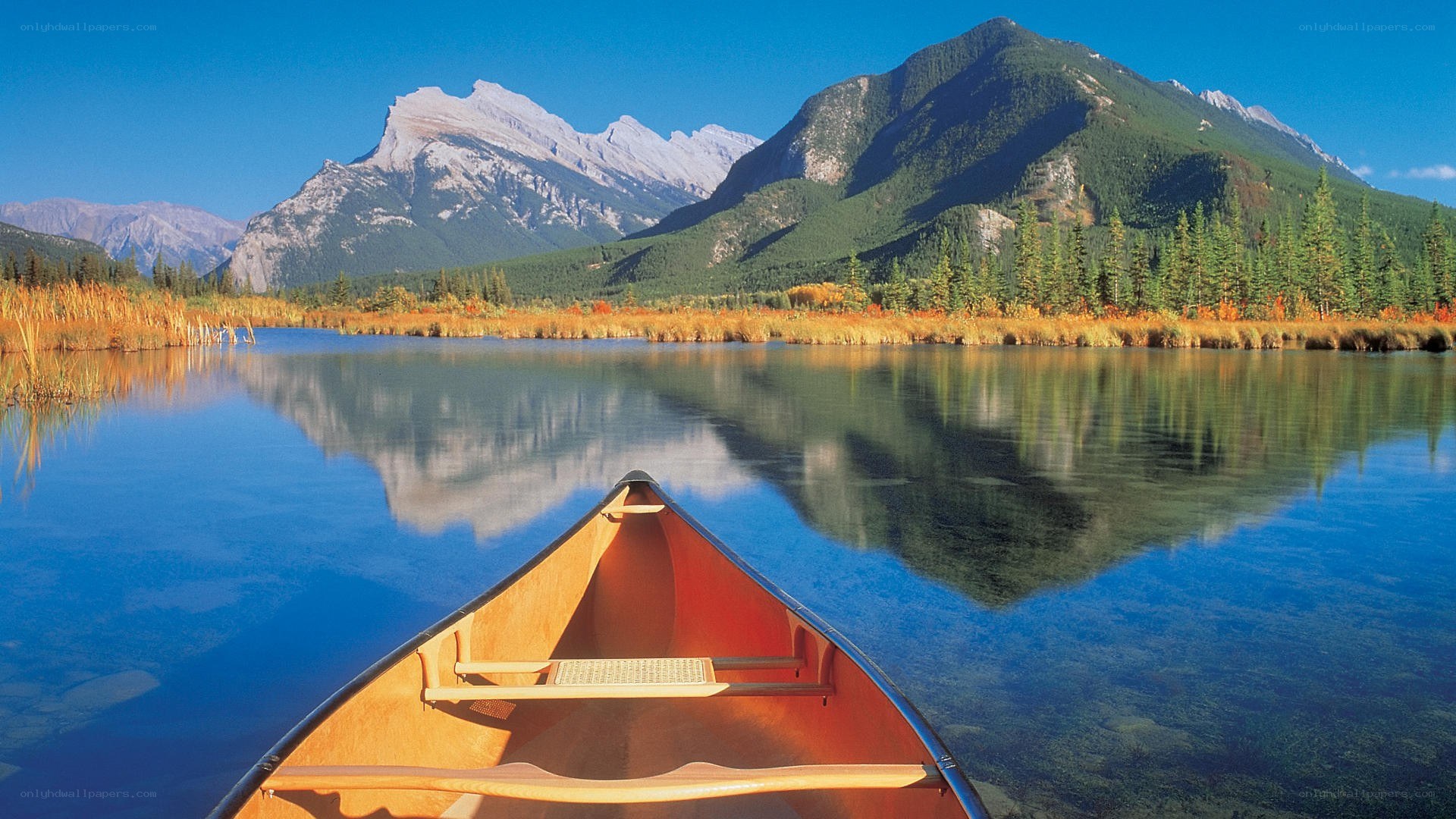 Canoe on a mountain lake