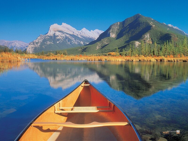 Canoe on a mountain lake