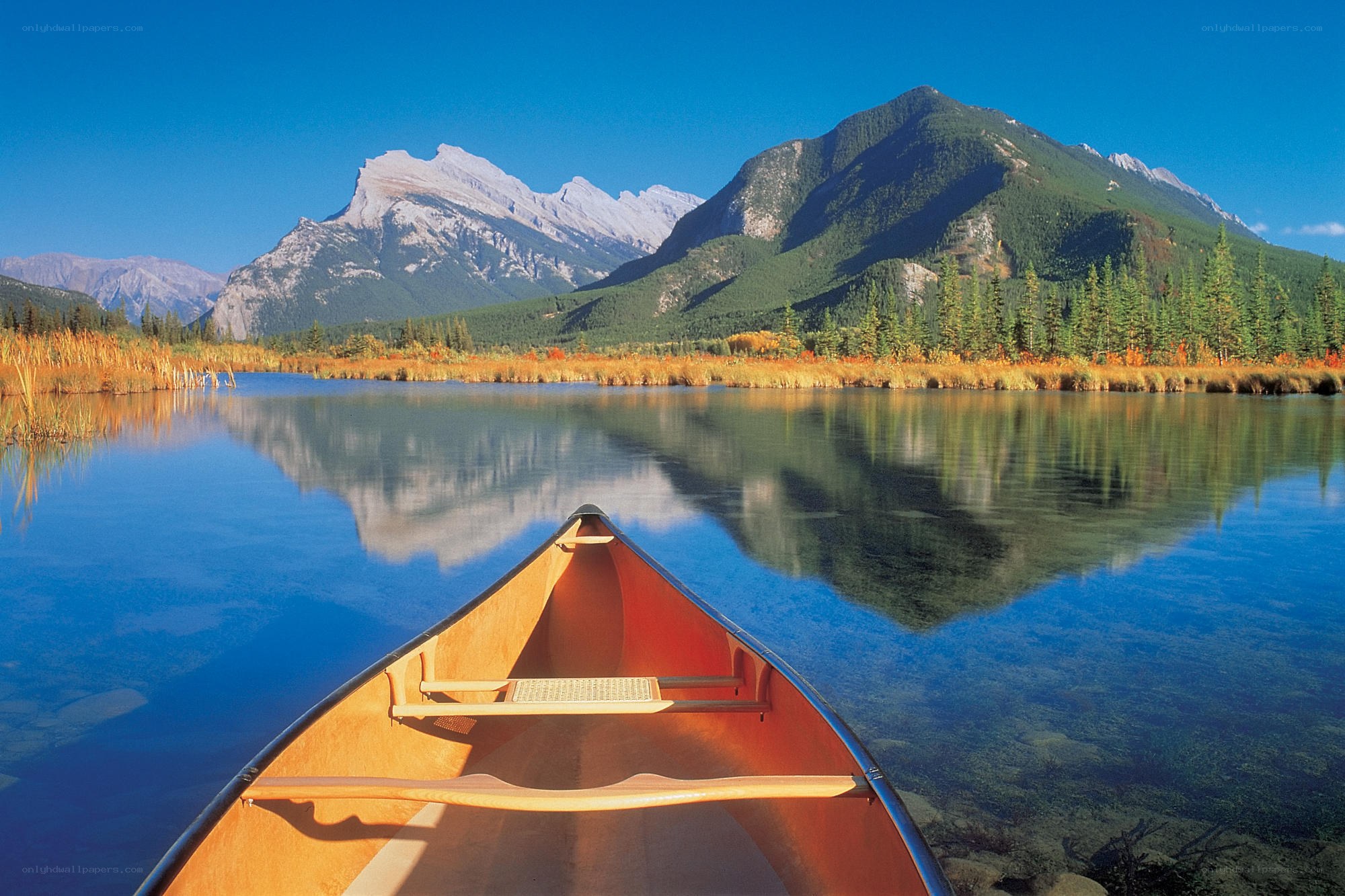 Canoe on a mountain lake