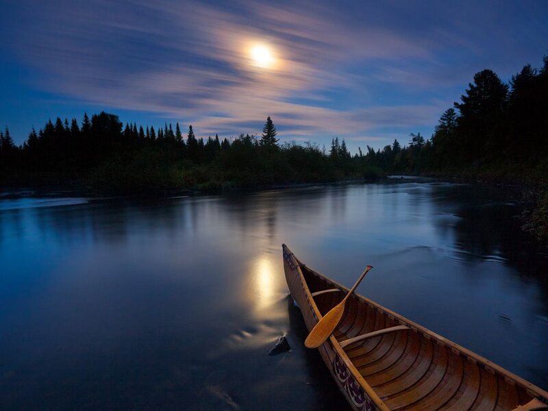 Canoe on a River — Blue, Serene