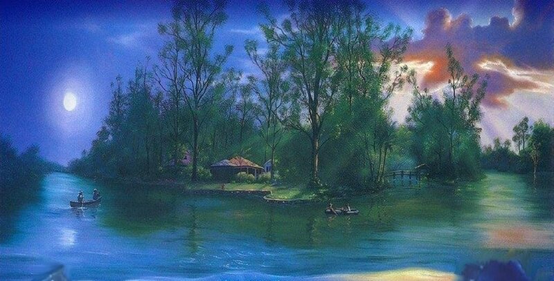 Canoe on a River — Blue