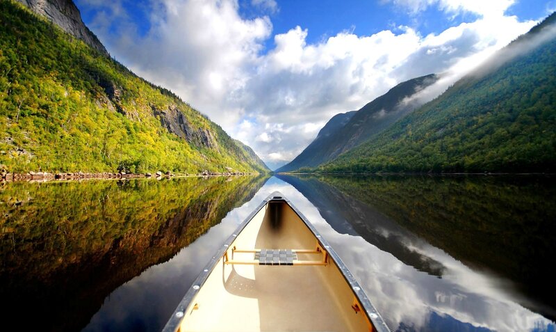 Canoe on a River — Green, Serene