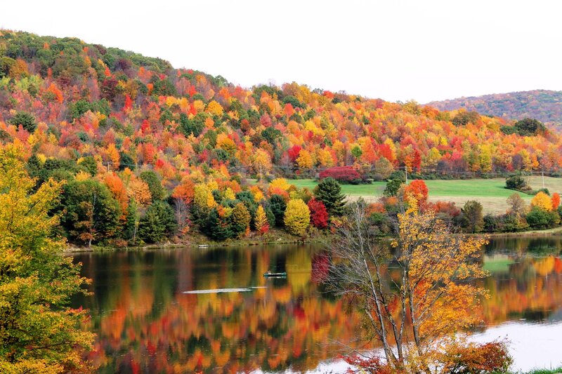 Canoe on Autumn Lake