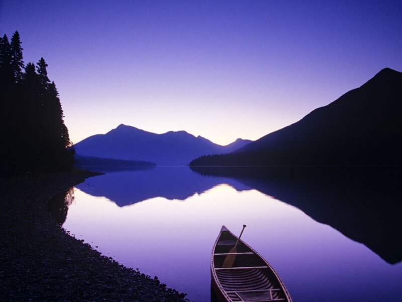 Canoe on Lake at Dusk