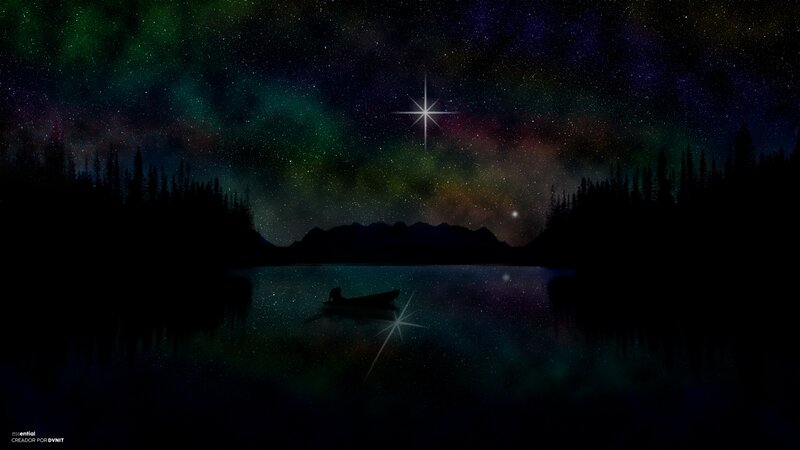 Canoe on Lake at Night — Black