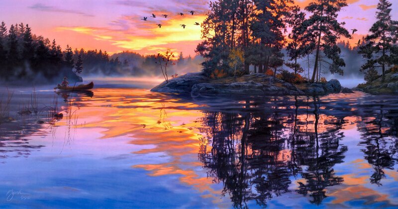 Canoe on Lake at Sunrise