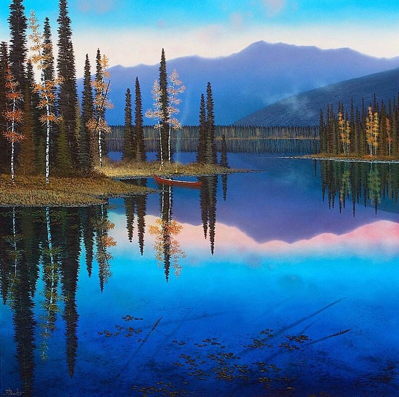 Canoe on Lake — Blue