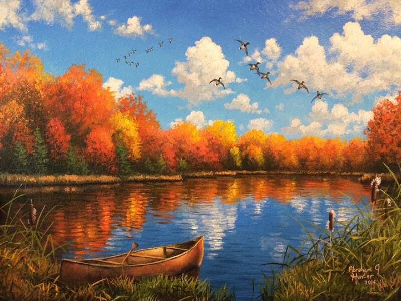 Canoe on Lake in Autumn