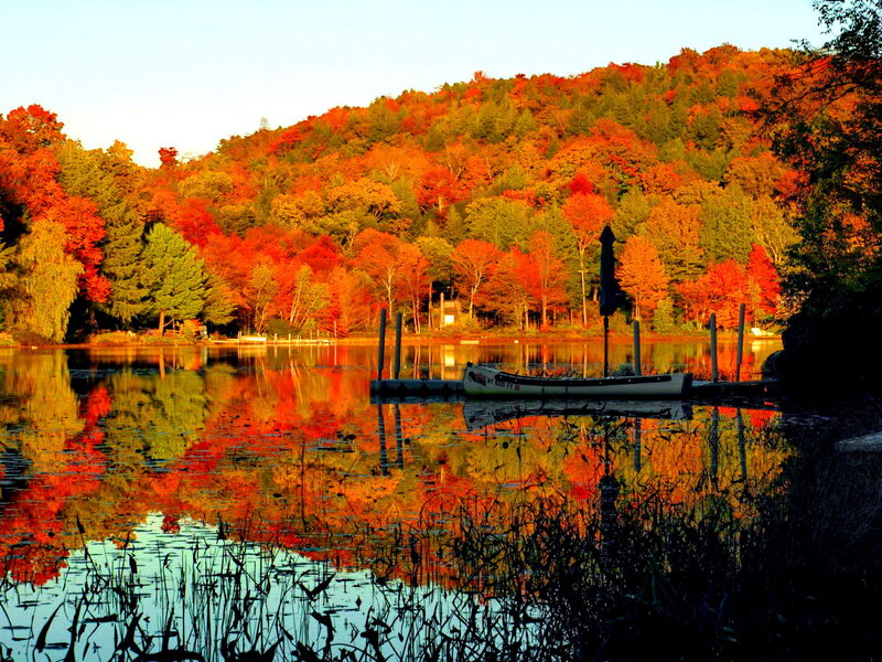 Canoe on Lake — Red