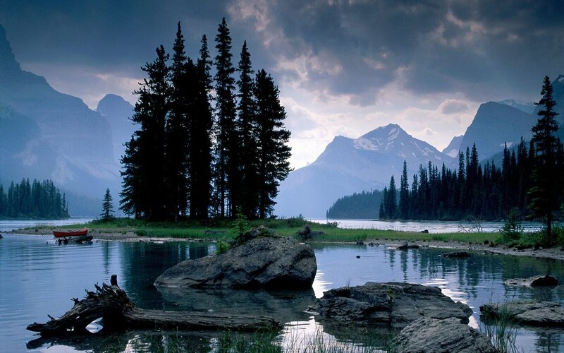Canoe on Lake Shore — Blue, Dramatic
