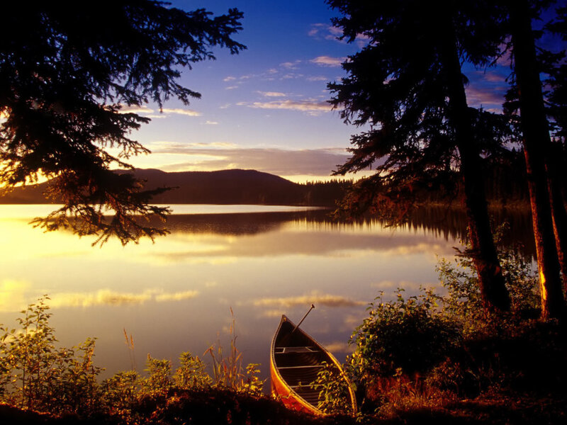 Canoe on Lake Shore — Blue